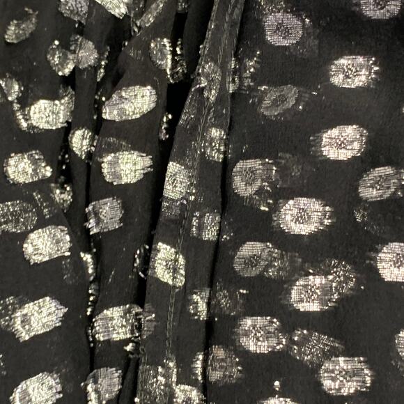 Size M Black Silver Metallic Silk Dots Long Sleeve Shirt - Picture 7 of 7